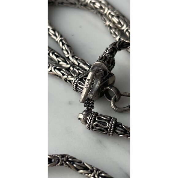 925 Sterling Silver Byzantine Chain Necklace & Multi-Strand Bracelet Set - Picture 2 of 6